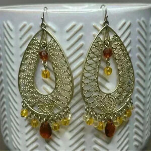 Vintage Gold Tone Large Dangle Earrings